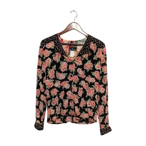 Vintage Carole Little Moulin Rouge Bejeweled Button Front Collar Blouse 4 S